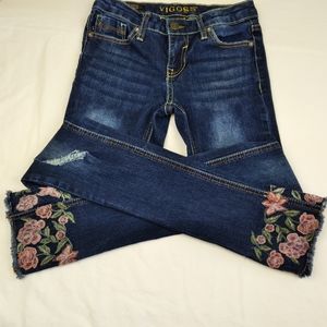 Vigoss GIRLS Distressd FLORAL Cuff Skinny Jeans 10